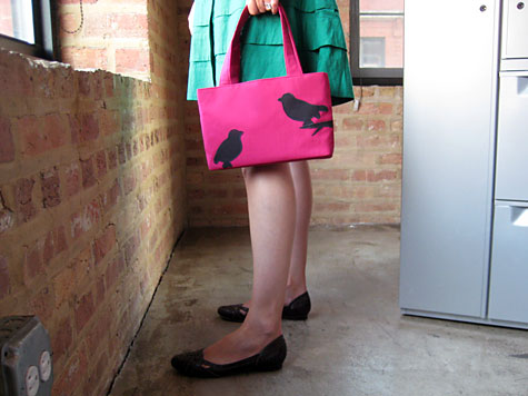 Merriment :: Baby bird silhouette appliqu� handbag by Kathy Beymer