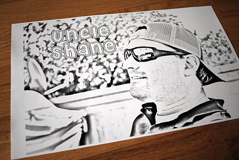  into a black white sketched coloring page like this one of Uncle Shane 