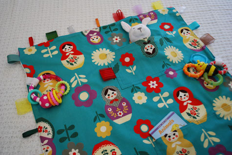 Merriment :: Kid's Travel Toy Blanket with Velcro Loops and Ribbon Tags free DIY tutorial and pattern template craft project for Merriment Design by Kathy Beymer at MerrimentDesign.com