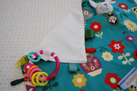 Merriment :: Kid's Travel Toy Blanket with Velcro Loops and Ribbon   Tags free DIY tutorial and pattern template craft project for  Merriment  Design by Kathy Beymer at MerrimentDesign.com