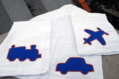 Merriment :: Planes, Trains and Automobiles Burp Cloths by Kathy Beymer at MerrimentDesign.com