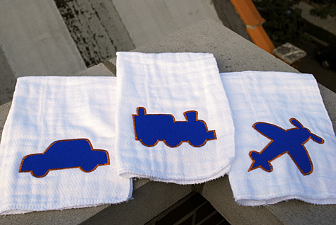 Merriment Planes Trains and Automobiles Burp Cloths by Kathy Beymer at 