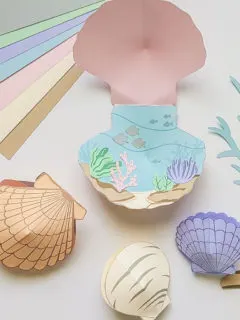 Paper seashells summer craft project for kids - free printable template