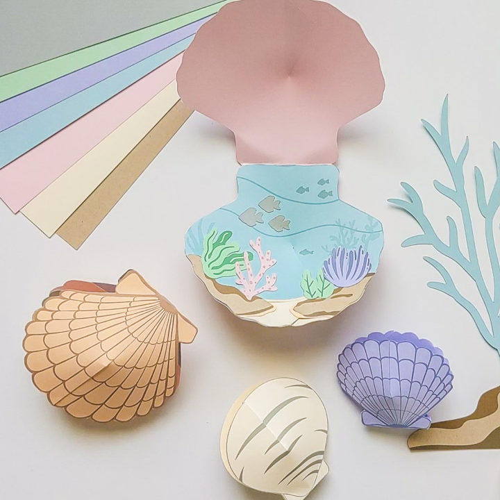 Paper seashells summer craft project for kids - free printable template