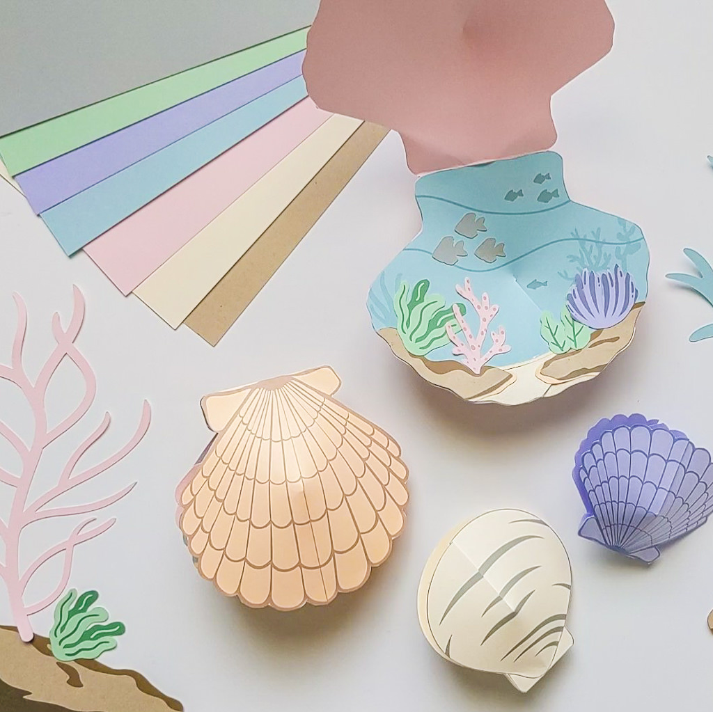 Paper seashells summer craft project for kids - free printable template