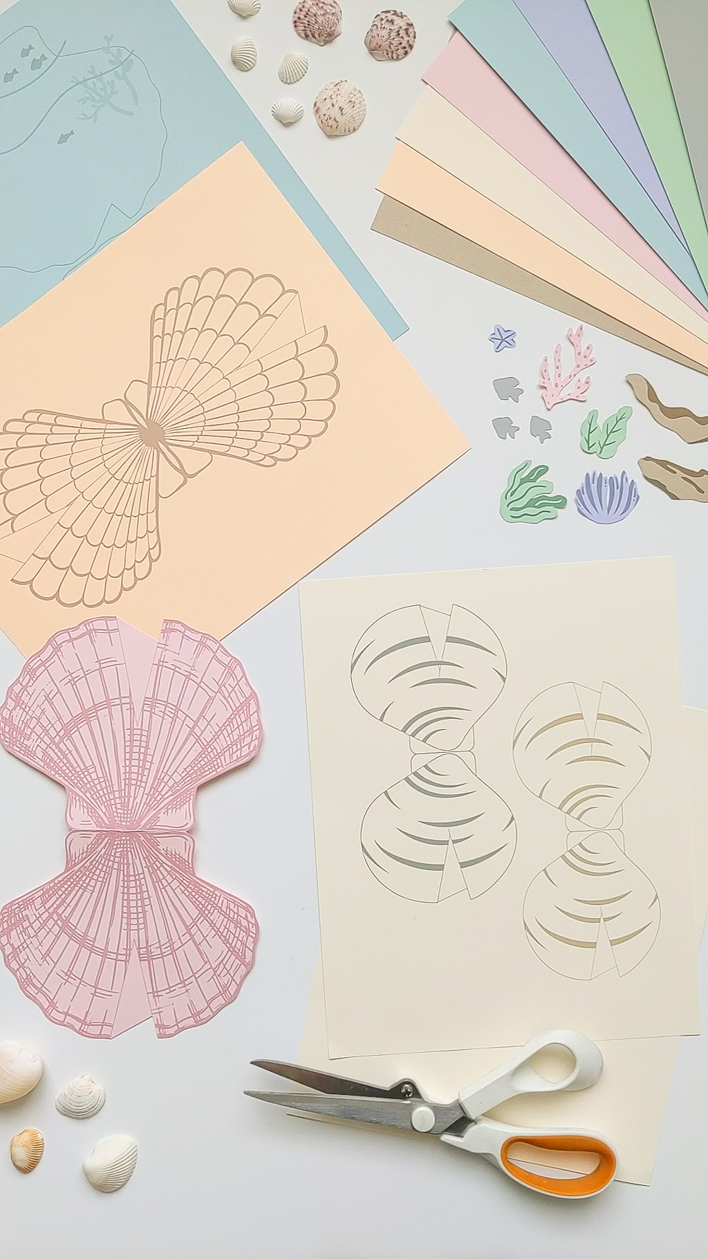 3D paper seashells free printable template