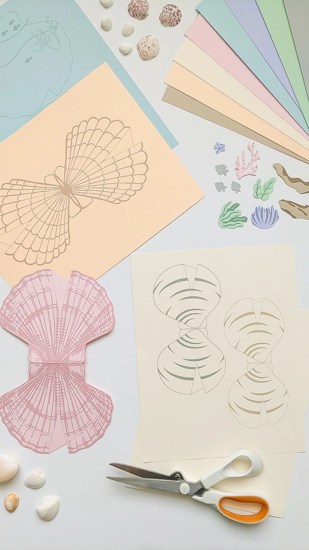 3D paper seashells free printable template