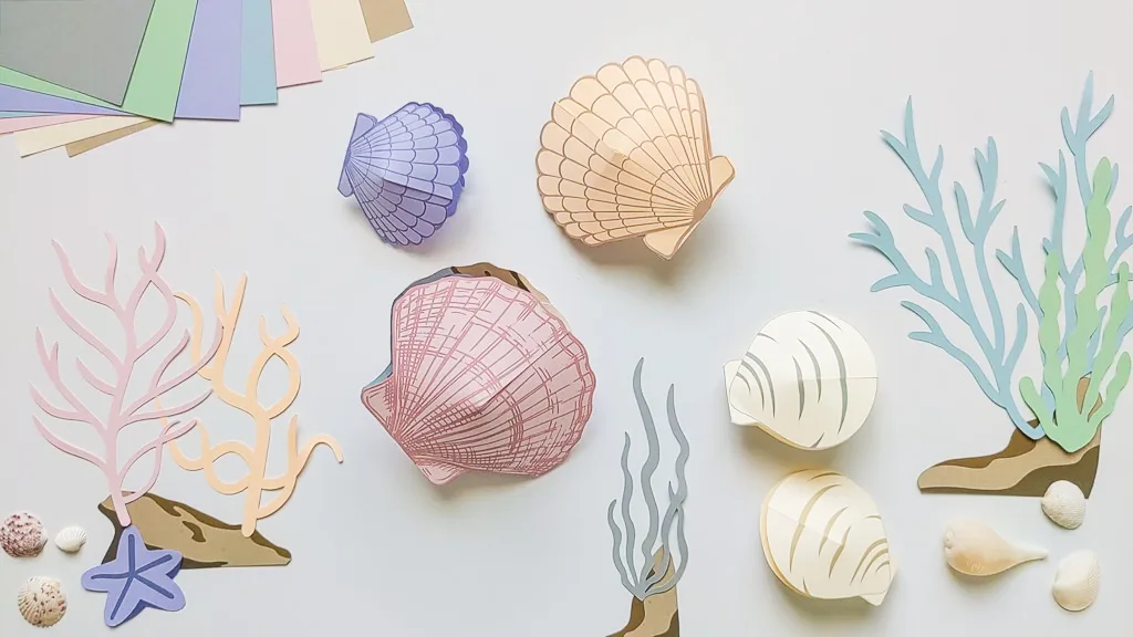 Paper seashells summer craft project for kids - free printable template