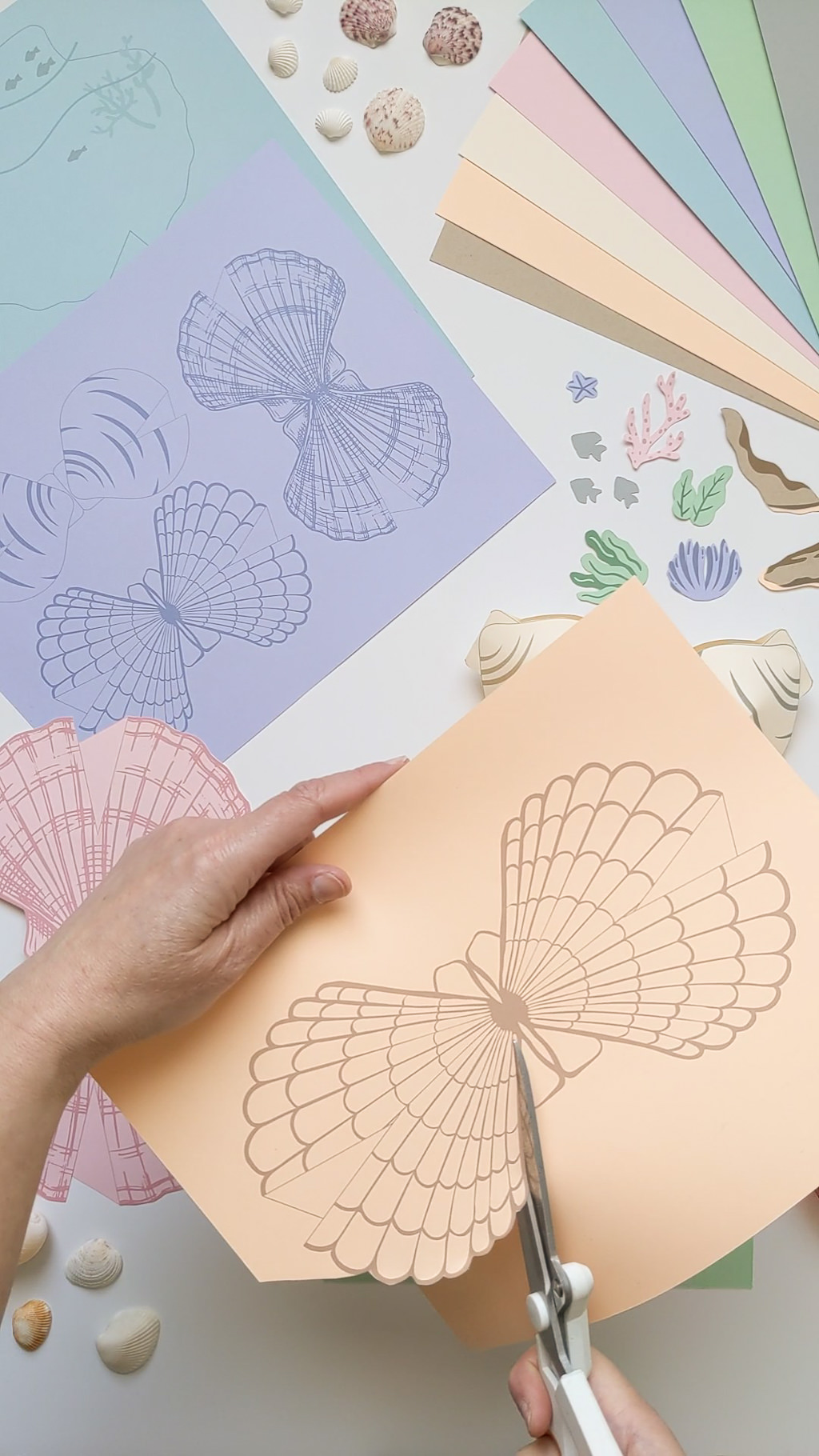 How to cut DIY paper seashells printable templates