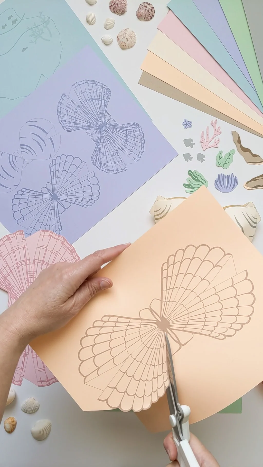 How to cut DIY paper seashells printable templates