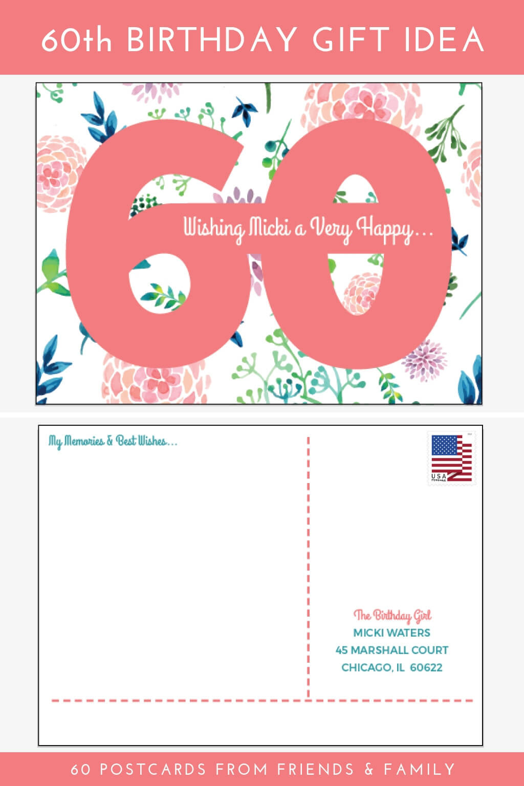 60th birthday postcards gift idea