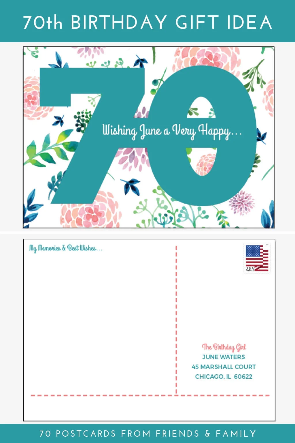 70th birthday postcards gift idea