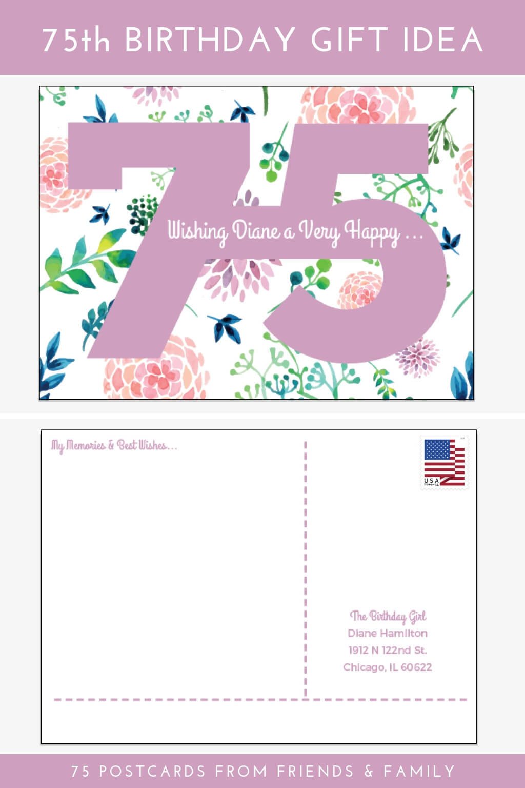 75th birthday postcards gift idea