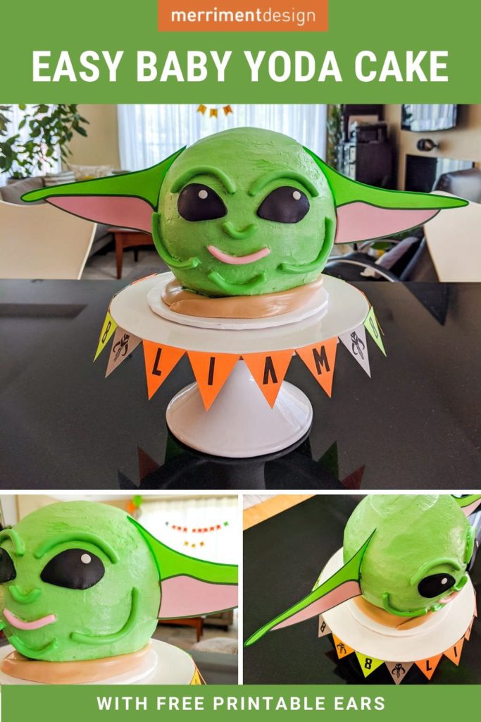 DIY Baby Yoda cake with printable ears cake topper