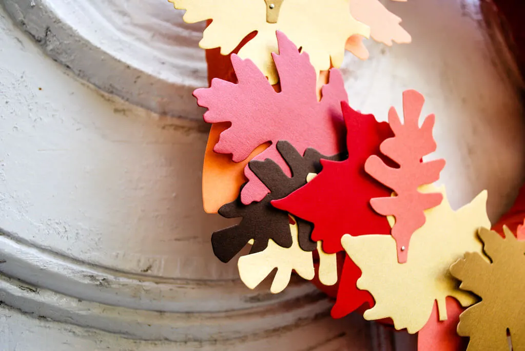 DIY leaf wreath on the front door