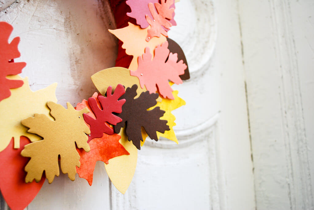 DIY leaf wreath on the front door