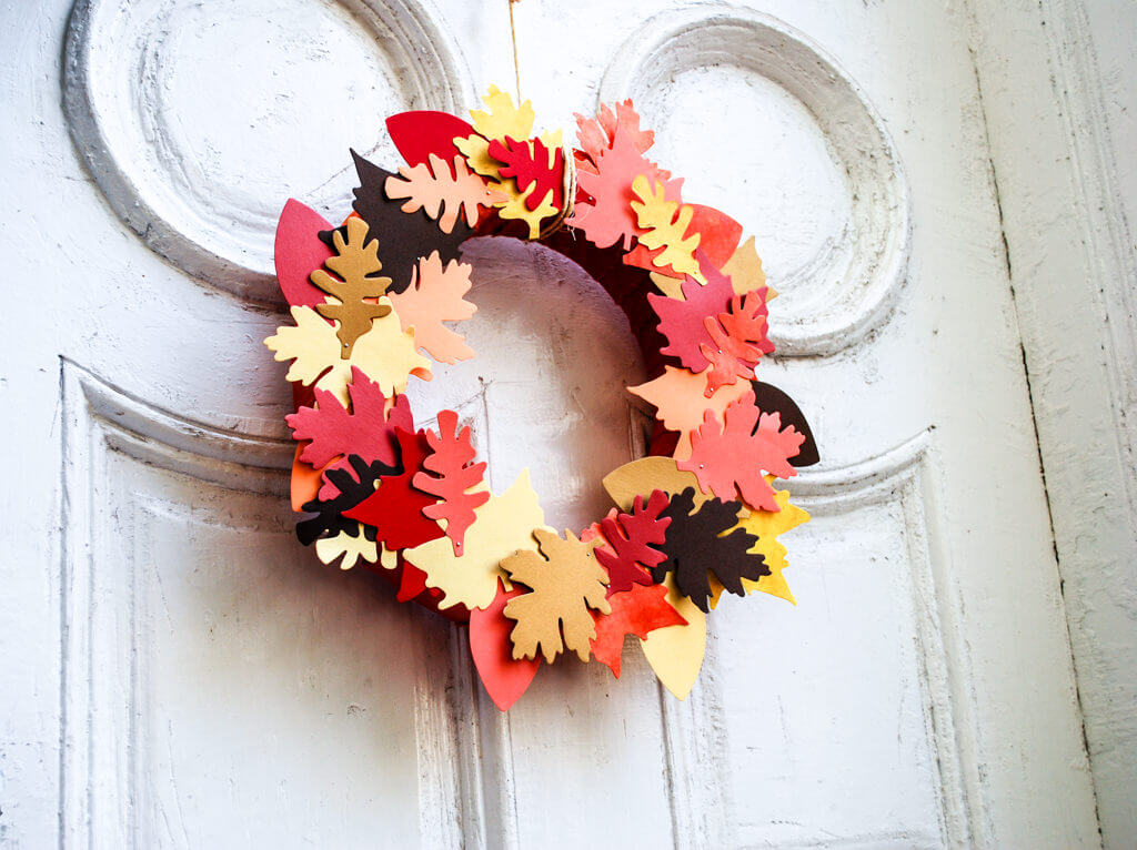 DIY leaf wreath on the front door