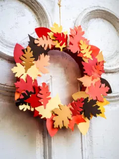 DIY leaf wreath on the front door