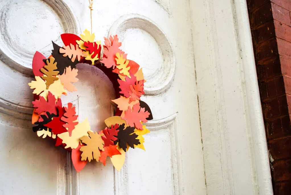 DIY leaf wreath on the front door