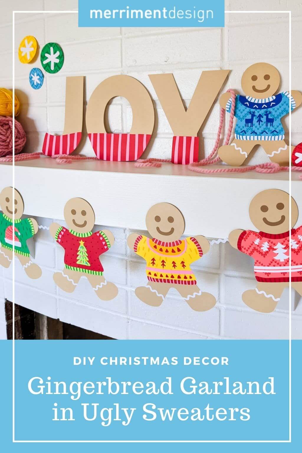 Gingerbread garland in ugly sweaters DIY Christmas decor