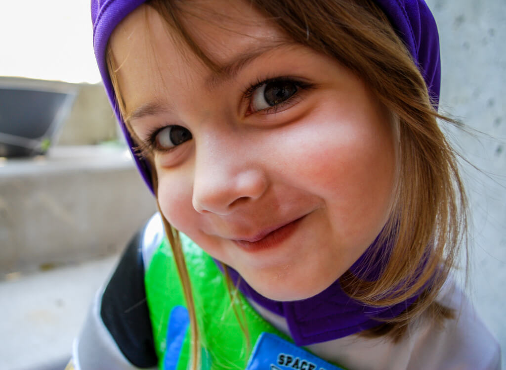 Elise in a Buzz Lightyear Halloween costume