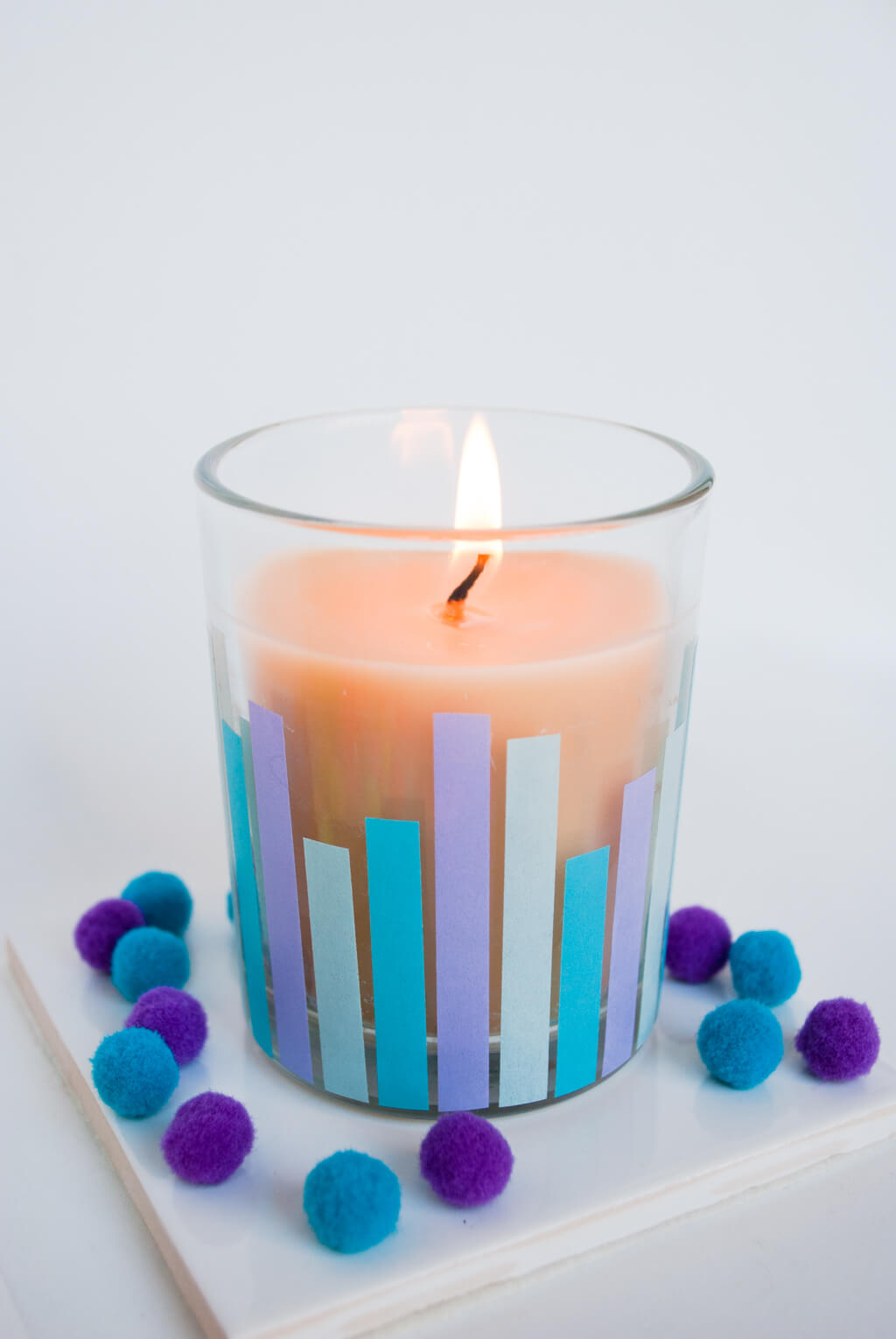 DIY candle decorated with washi tape