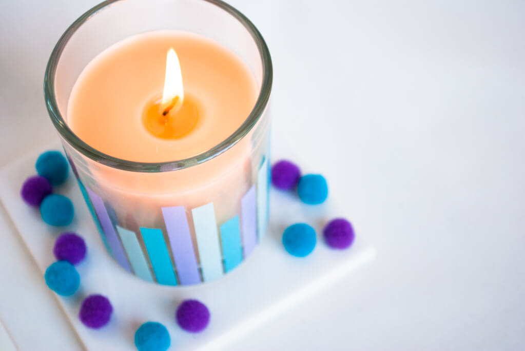 DIY candle decorated with washi tape