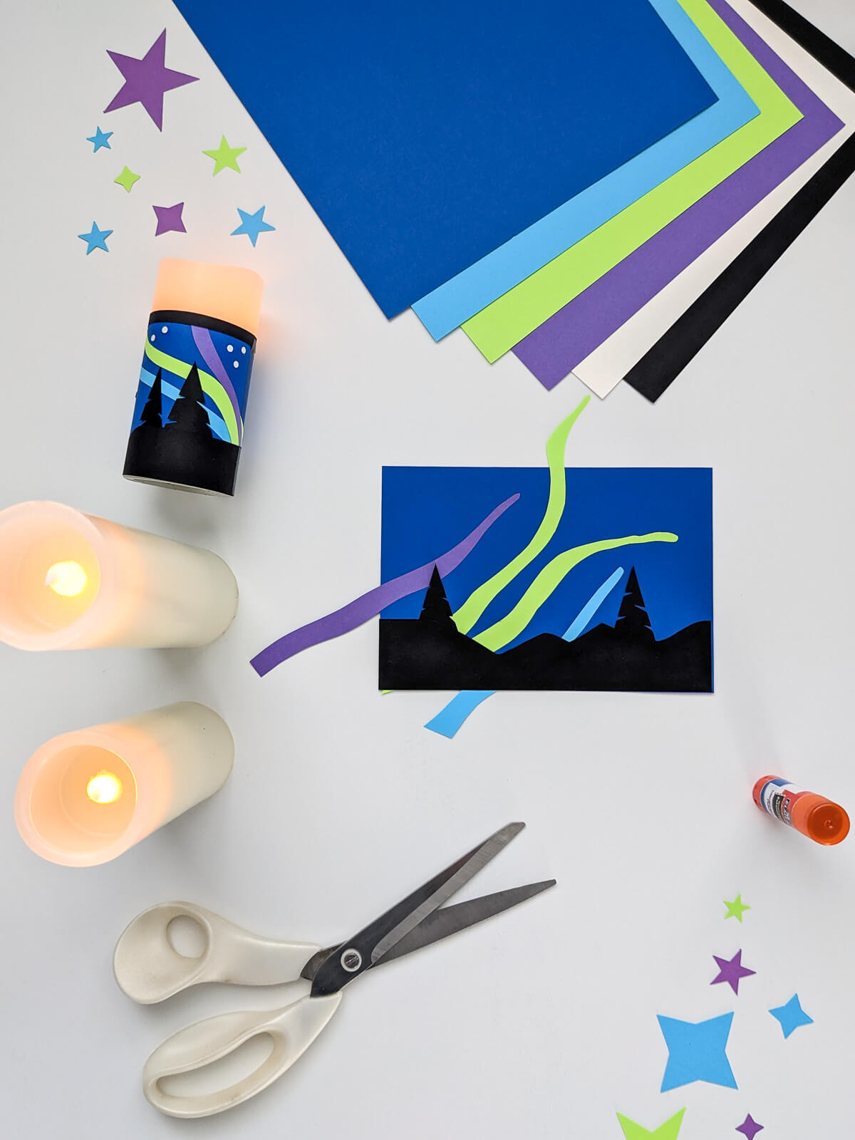 DIY candle wraps northern lights craft idea