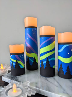 Northern Lights DIY candle wraps on battery-operated candles