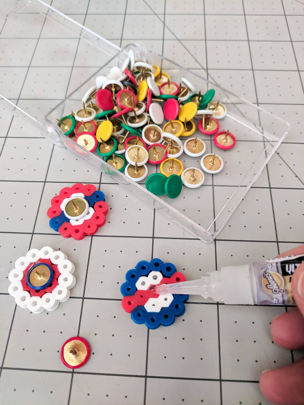 Gluing tacks onto DIY ball markers