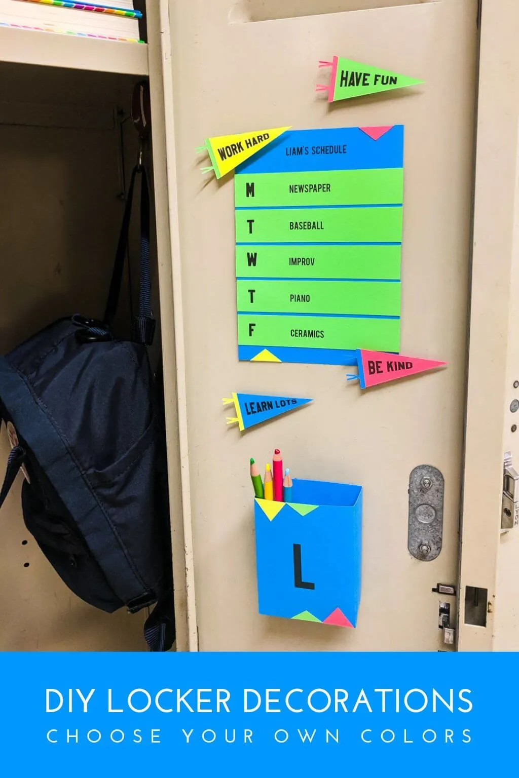 DIY locker decorations inside a school locker