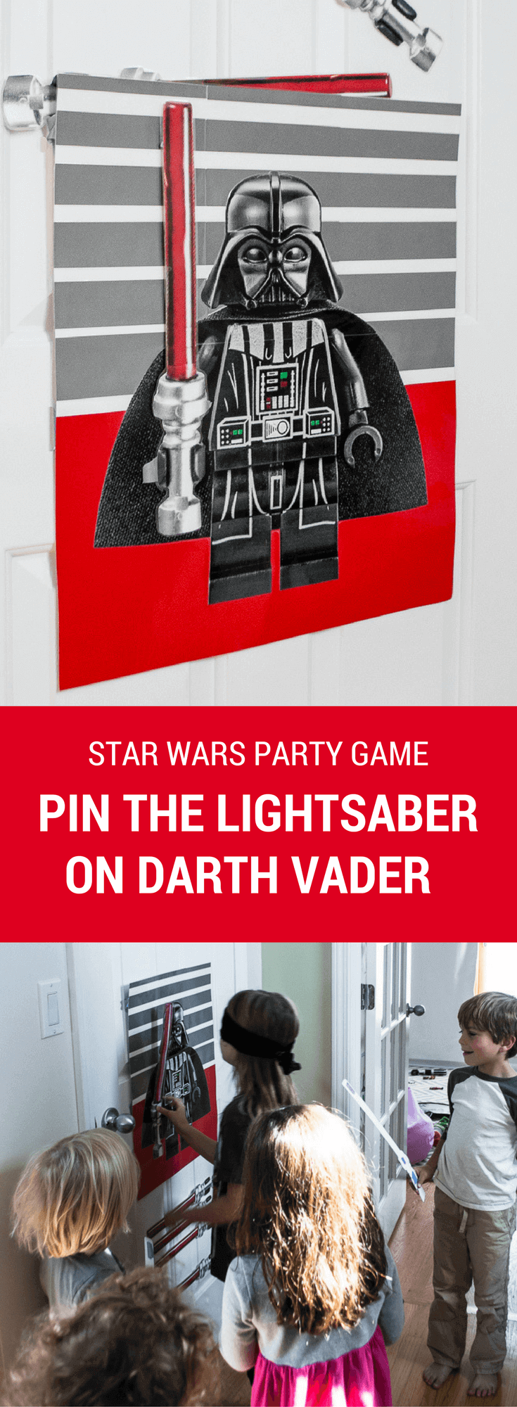 Make this easy and fun Star Wars DIY Birthday Party Game: Pin The Lightsaber On Darth Vader