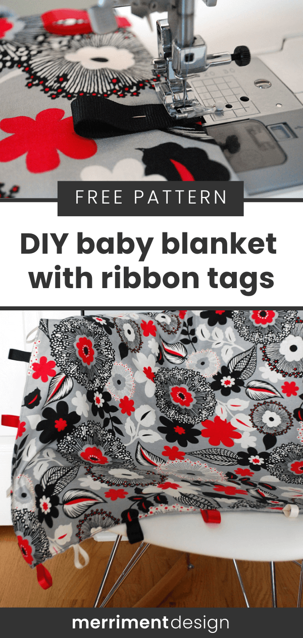DIY baby blanket sewing pattern with ribbon tags