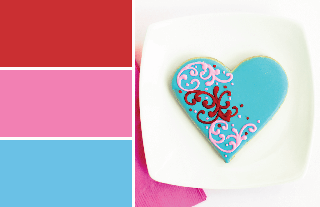 Color palette inspiration: Valentine Heart Cookies. Try this light blue, red and pink color palette on your DIY Valentine's Day Valentines, home decor, heart wreaths, and more #Colorize #ABColorPalette #ad