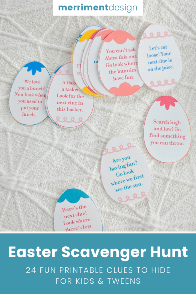 Free printable indoor Easter scavenger hunt clues for kids Free Printable Easter scavenger hunt for kids and tweens