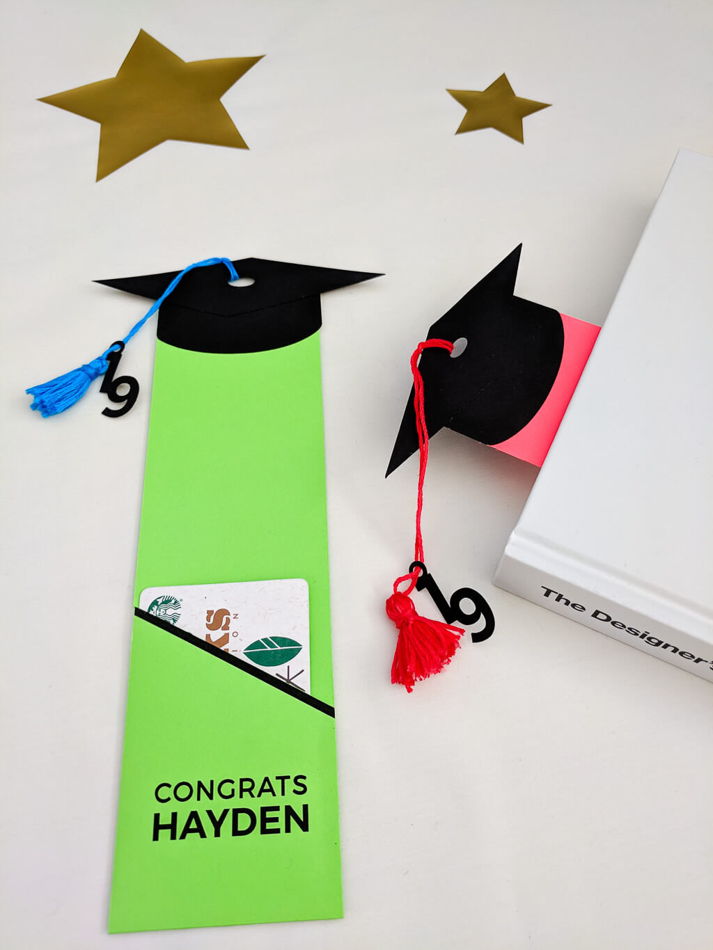 Printable graduation gift card holder template that doubles as a graduation bookmark for textbooks