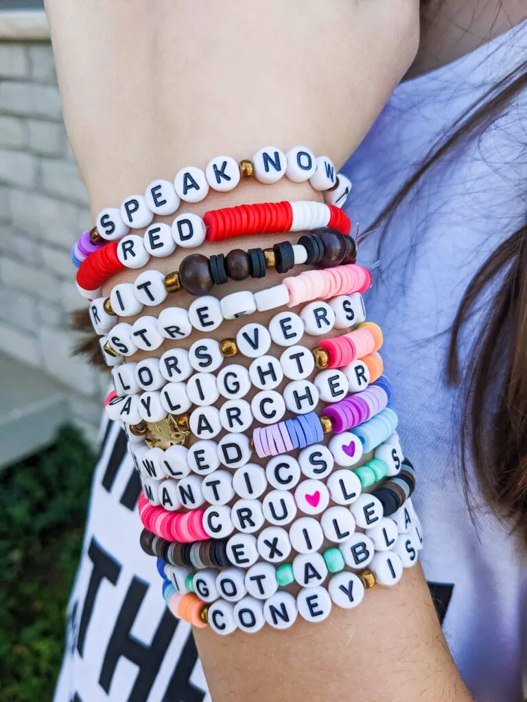 Making friendship bracelets for the tour to share with people