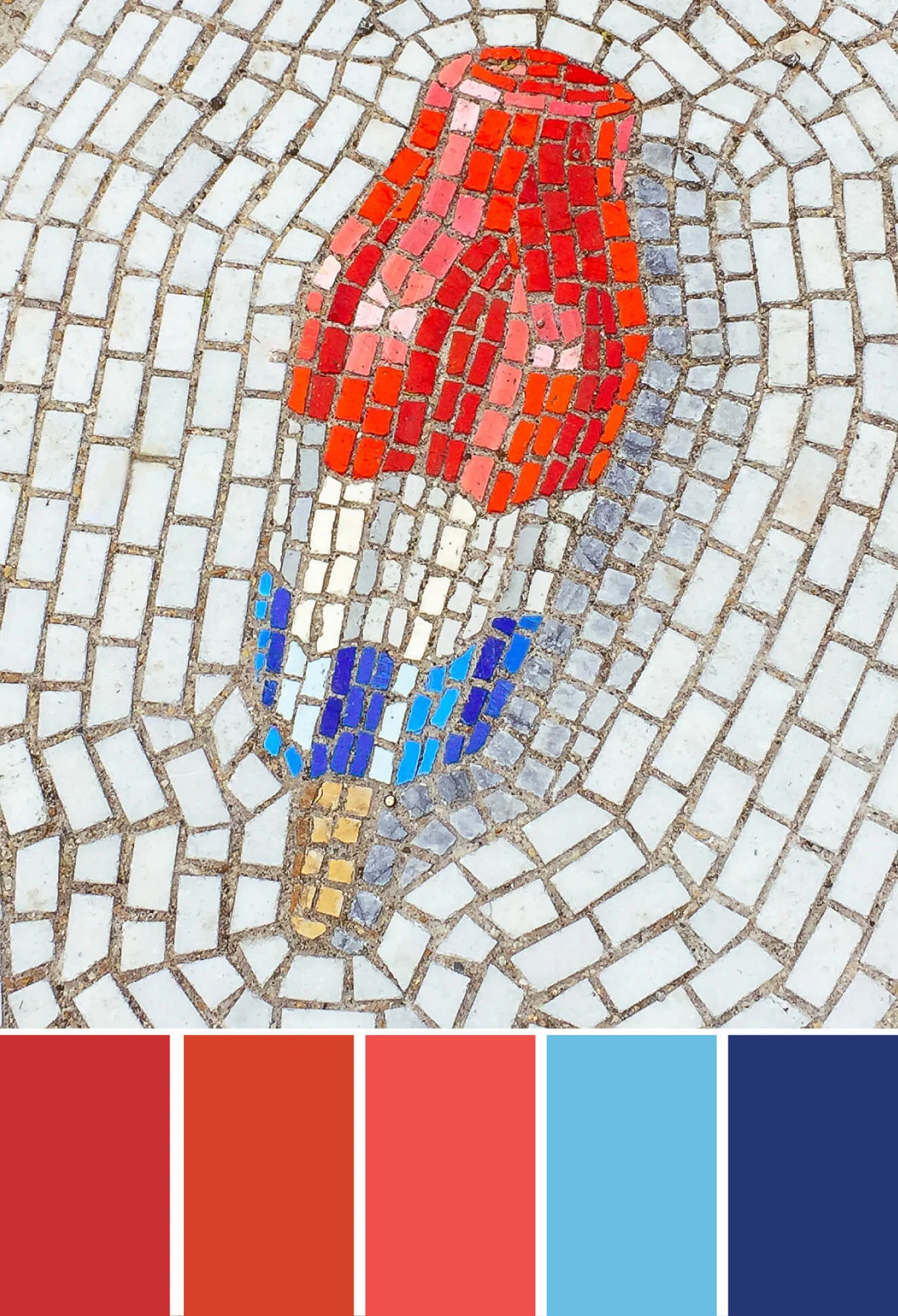 Summer color palette inspiration: Bomb Pops. Try this summer-inspired color palette on Fourth of July decorations, cards, scrapbooking, summer wedding color palettes, birthday parties and more (pothole art by Jim Bachor) #Colorize #ABColorPalette #ad
