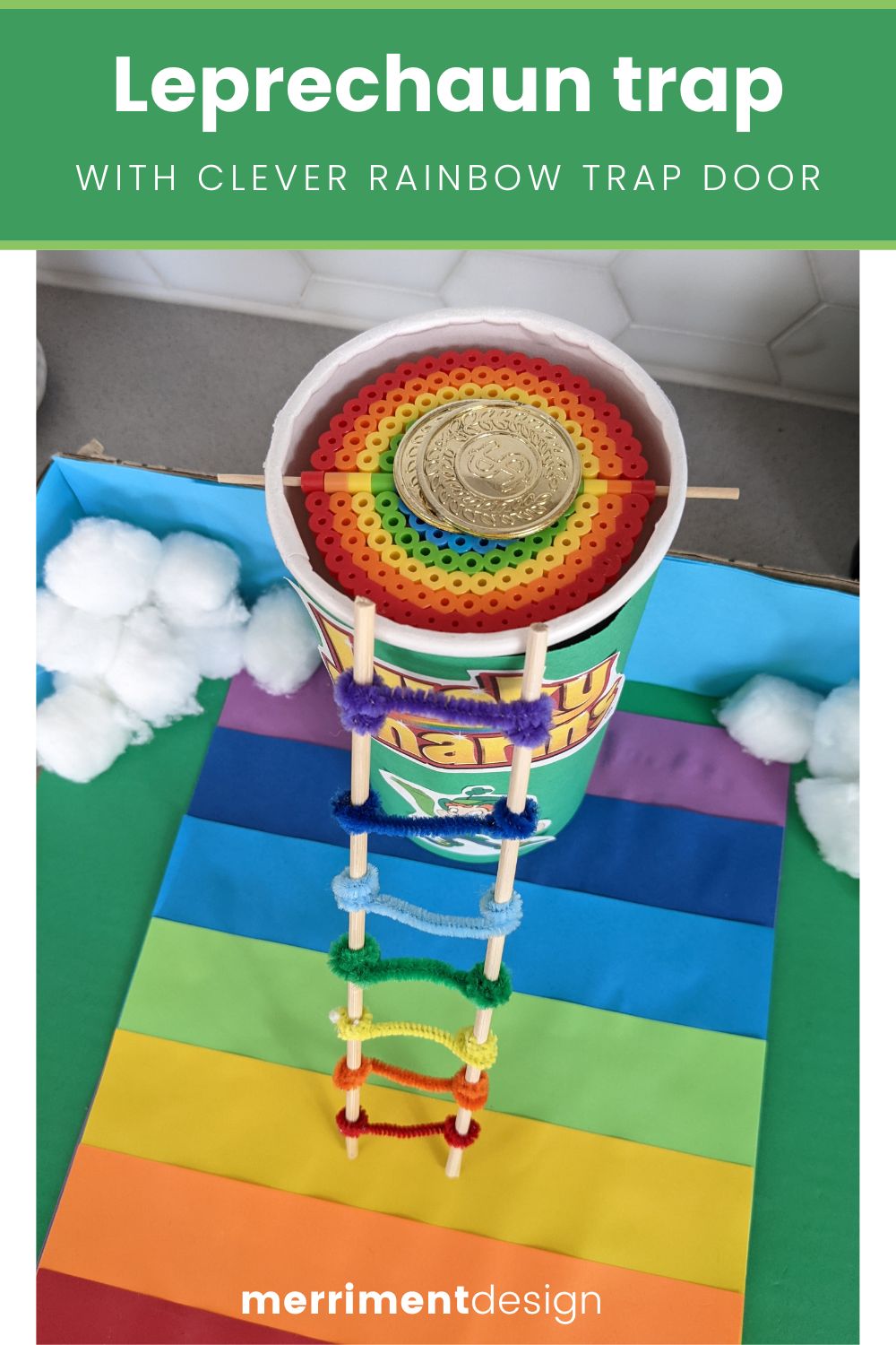 Leprechaun trap with a rainbow ladder and rainbow trap door
