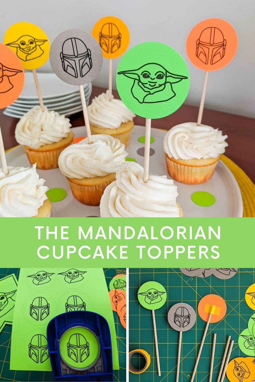 Making Mandalorian helmet and Baby Yoda cupcake toppers