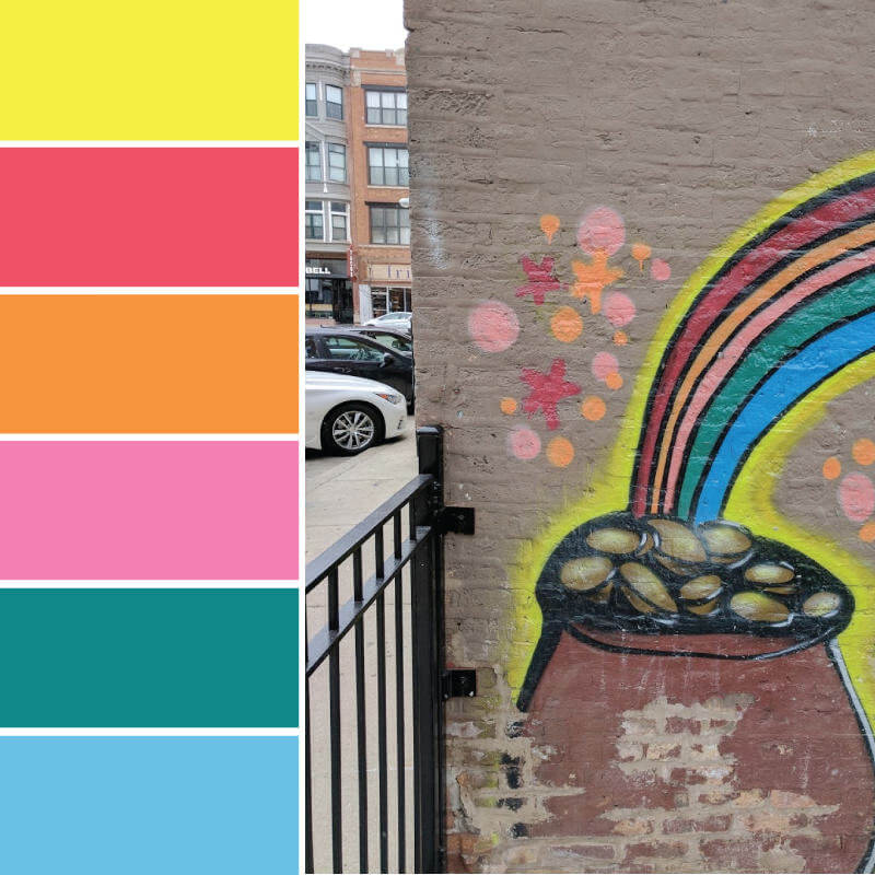 Color palette inspiration: Unexpected Rainbows. Try this 'all the colors' rainbow color palette on your St. Patrick's Day wreaths, shamrock mantle decorations, lucky St. Patrick's Day cards and more #Colorize #ABColorPalette #ad