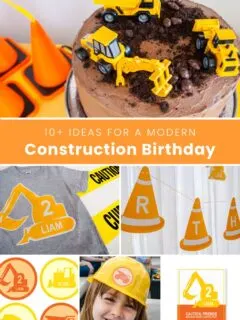 Modern construction birthday party theme ideas for decorations and supplies