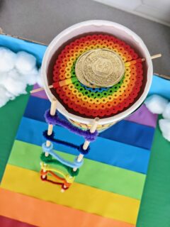 Leprechaun trap with a rainbow ladder and rainbow trap door