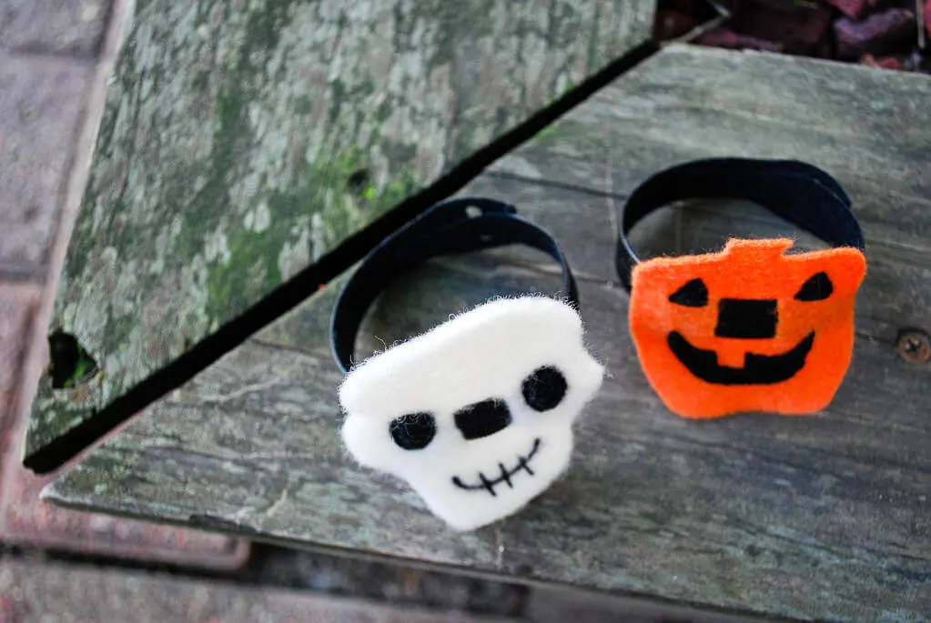 Pumpkin and Skeleton DIY bracelets cute felt Halloween craft idea