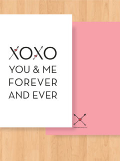 XOXO free printable Valentine with arrows and hearts