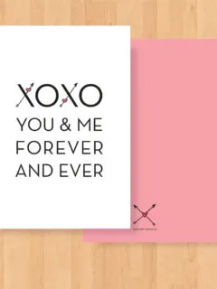XOXO free printable Valentine with arrows and hearts