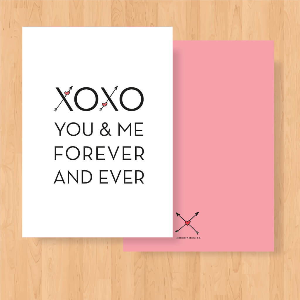 XOXO free printable Valentine with arrows and hearts