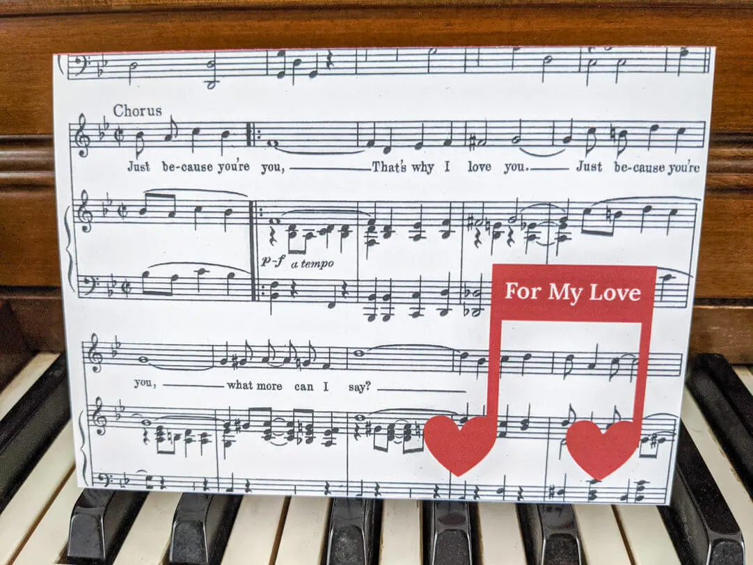 Printable music-themed Valentine's Day Card from vintage sheet music Printable Music Vintage sheet music for piano