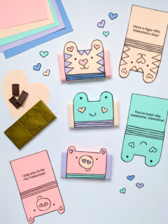 Toad, Tiger and Pig animal puns valentines DIY wrapped chocolate candy bars free printable templates