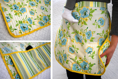 Free apron sewing pattern with built-in potholders and secret iPhone pocket